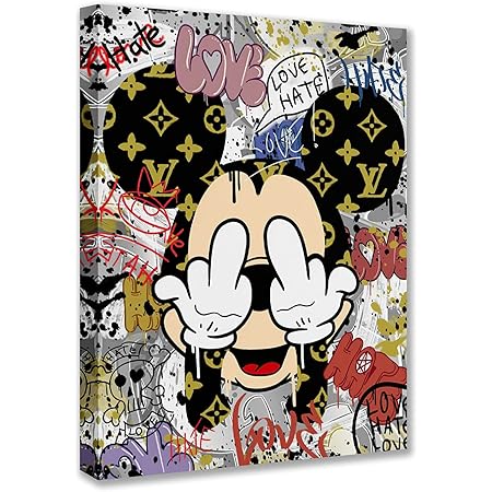 Amazon Tucocoo 漫画アニメキャラクターミッキーミッキーマウス壁画アートパネルクリエイティブグラフィティキャンバスペインティングポップアートグラフィティ日本製 Mickey Mouse Mural ソファリビングルームデコレーション北欧スタイルの壁の背景ファッションポスター