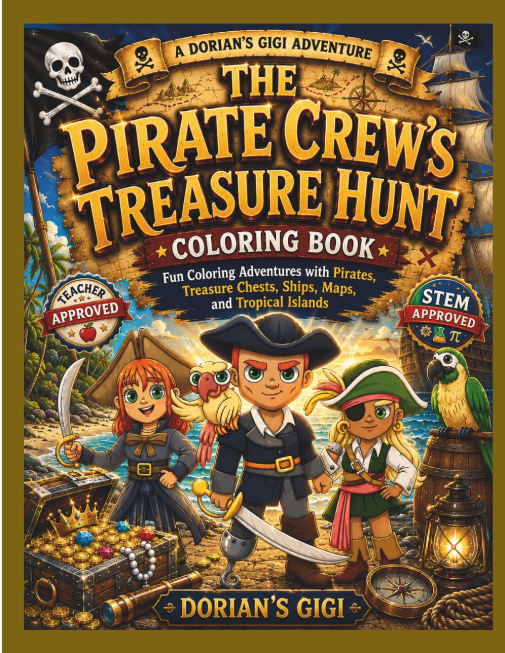 THE PIRATE CREW'S TREASURE HUNT COLORING BOOK: FUN COLORING ADVENTURES WITH PIRATES, TREASURE CHESTS, SHIP, MAPS, AND TROPICAL ISLANDS (DORIAN'S GIGI ADVENTURES)