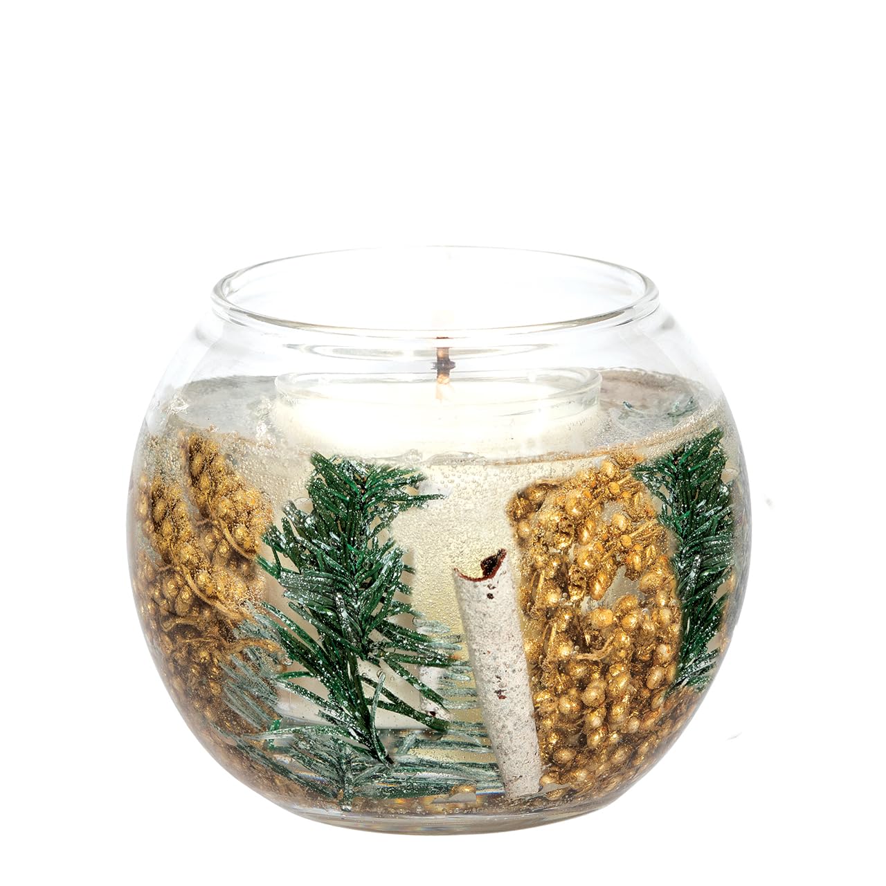 Stoneglow Candles London Green, White, Gold Seasonal - Frosted Woods (Pear, Patchouli & Musk) - Scented Candle - Gel Fishbowl