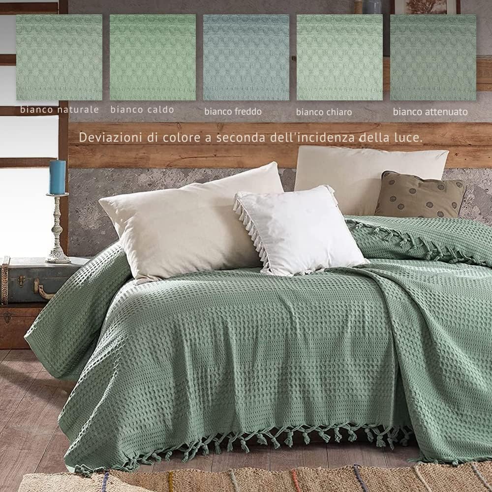 Copriletto 220x240cm Effetto Waffle - 100% Cotone Oeko-Tex, Colore Seppia - Foto 4