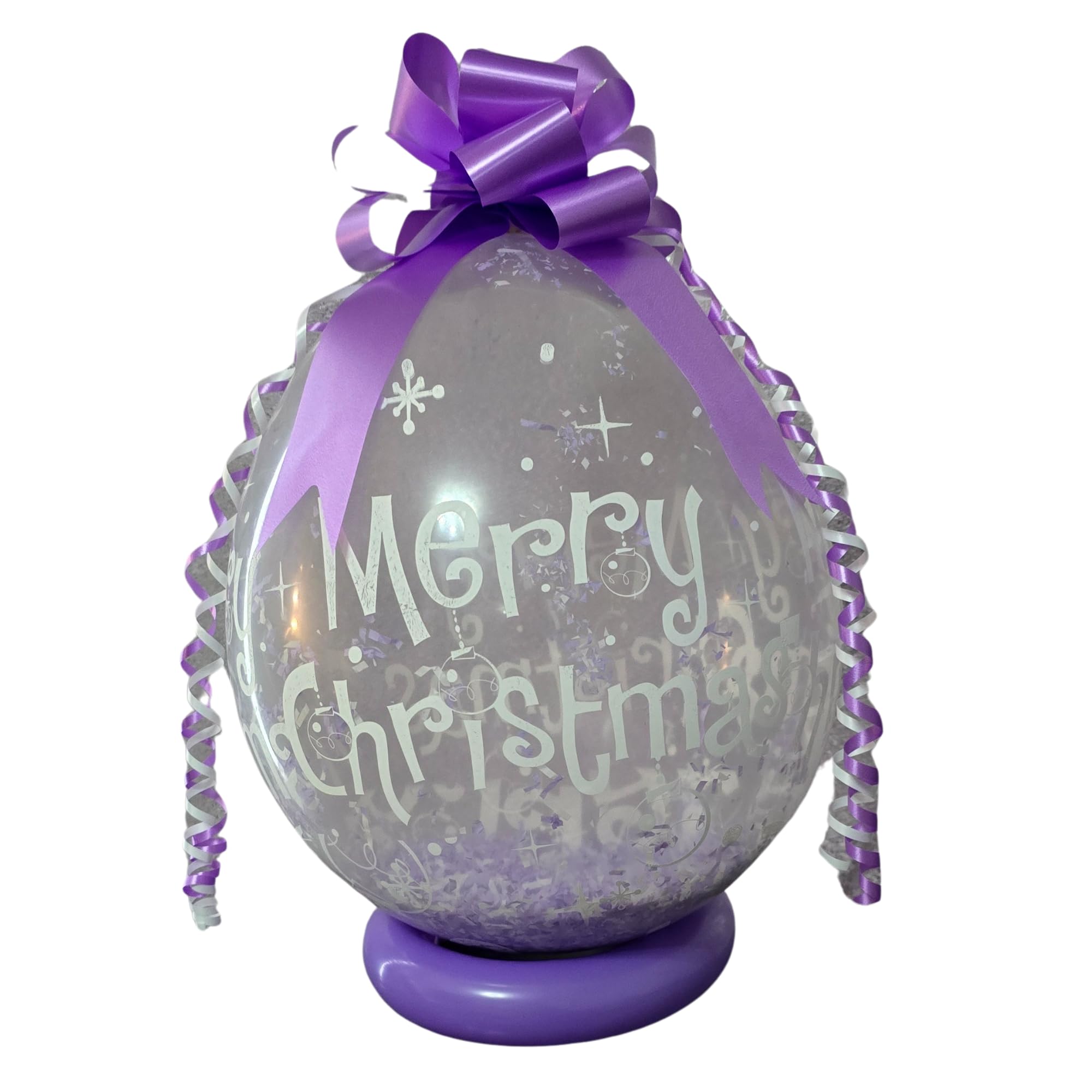 Christmas Money Balloon Gift Kit, 18 Inch Stuffing Balloon with Pull Bow, Tissue Paper, Personalised Name Decal for Holiday Celebration (Lilac)