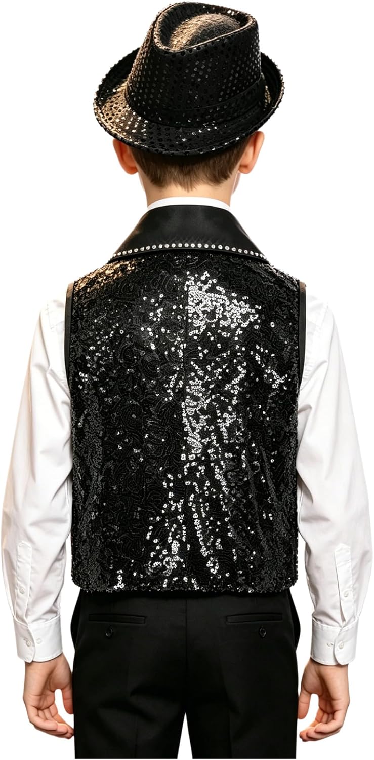Boys Sequin Vest Hat Set for Dance Party Decorated Apparel Hiphop Gathering Wear Jazz Event Clothing