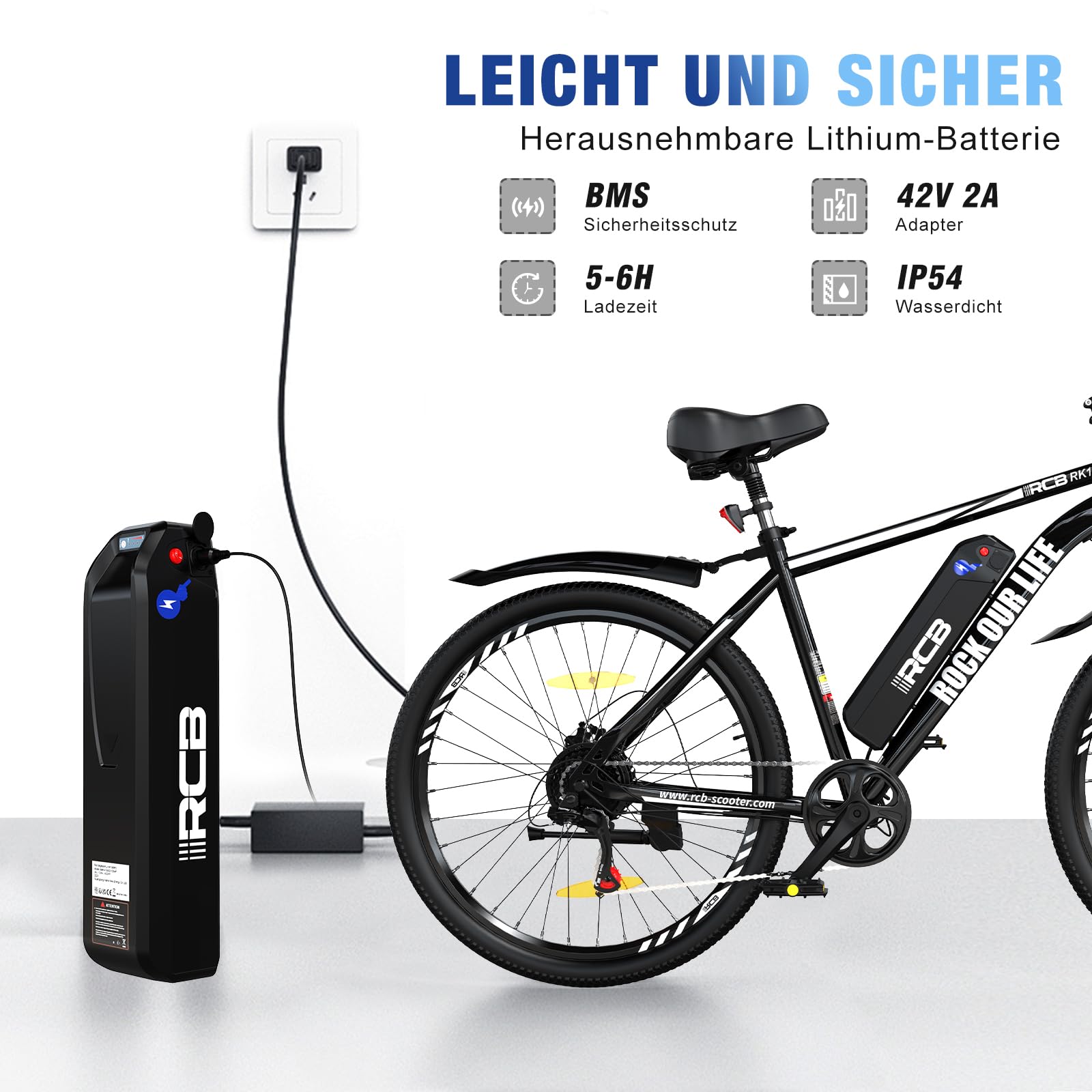 RCB E Bike RK15, Elektrofahrrad 26 Zoll mit 10.4Ah 36V Lithium-Akku，Elektrofahrrad für Erwachsene für Damen und Herren， 7-Gäng, City Electric Bike Reichweite bis zu 35-90Km