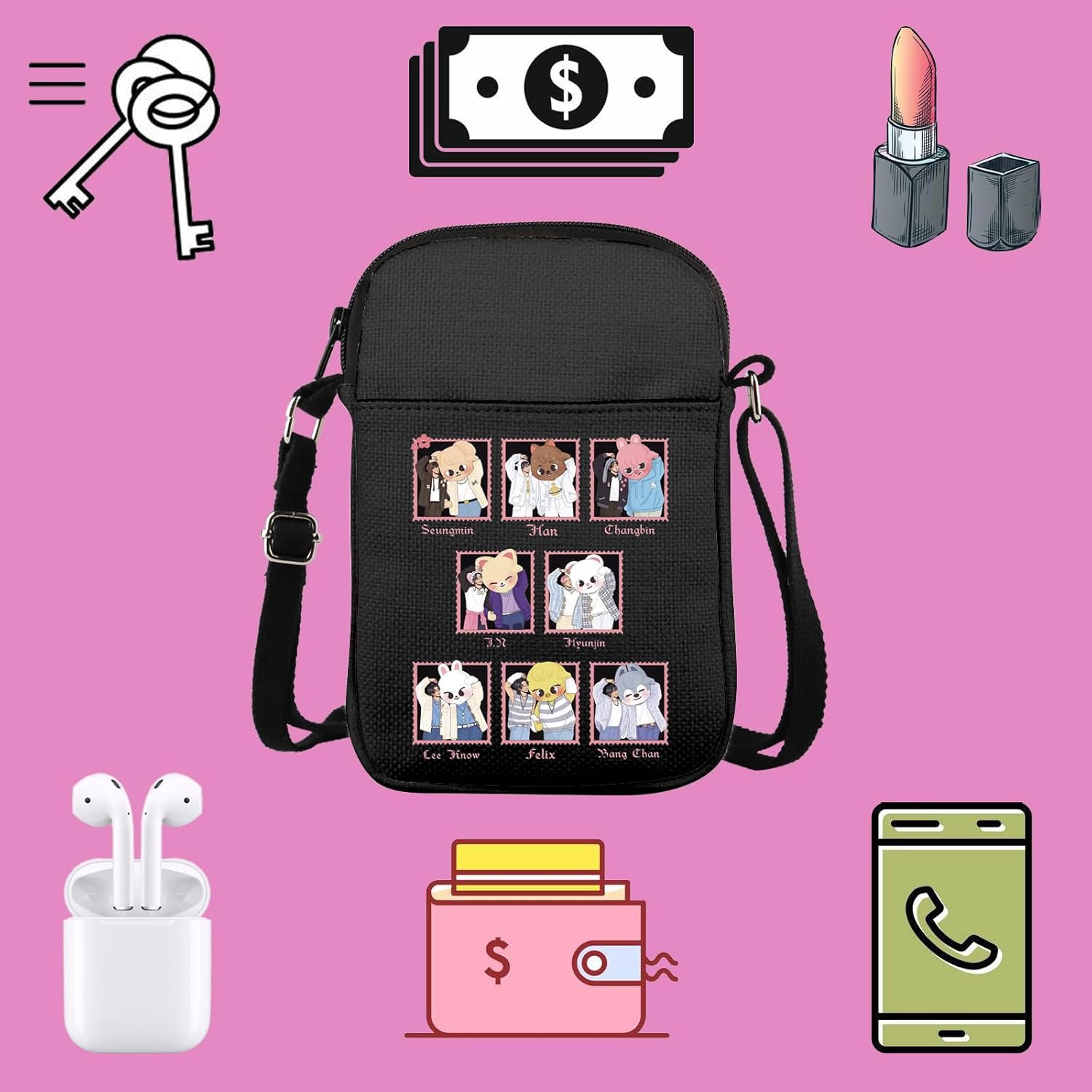 TSOTMO Korean Group Merch Cartoon Member Gift for Music Lover Boys Group Crossbody Bag Gift for Band Fans - Image 5
