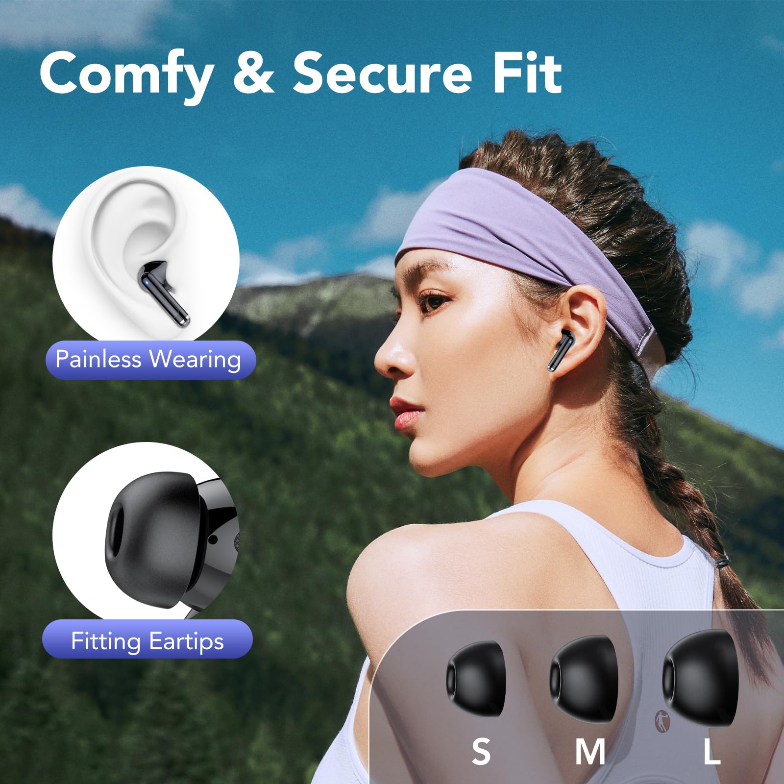 Tukio Cuffie In-Ear, Cuffie wireless con altoparlanti stereo hi-fi da 14 MM, durata della batteria di 40 ore con vano di ricarica a LED, uffie di qualità sonora leggere, portatili