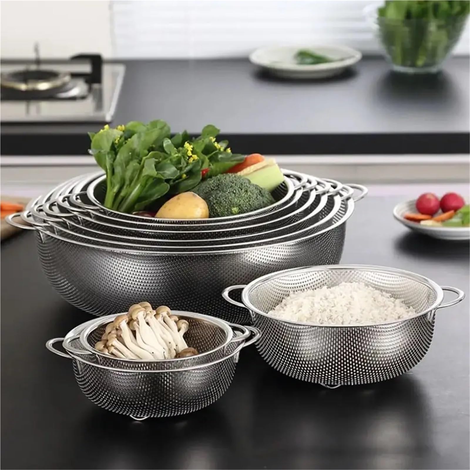 Cesta Drenaje Colador de malla, colador de verduras, cesta for lavar frutas, colador de espaguetis, práctico escurridor, limpiador(Double Sing,16.5cm)
