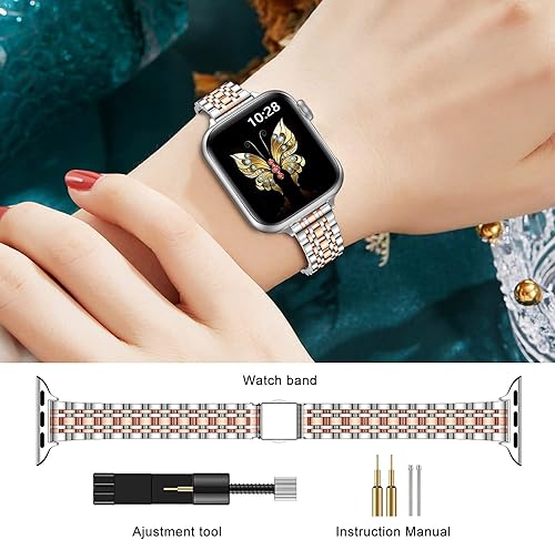 Miniatura 5 de MioHHR Correa delgada de metal compatible con Apple Watch Band de 1.654 pulgadas (Serie 11 10) 1.614 pulgadas (Serie 9 8 7) 1.575 pulgadas (Serie 6
