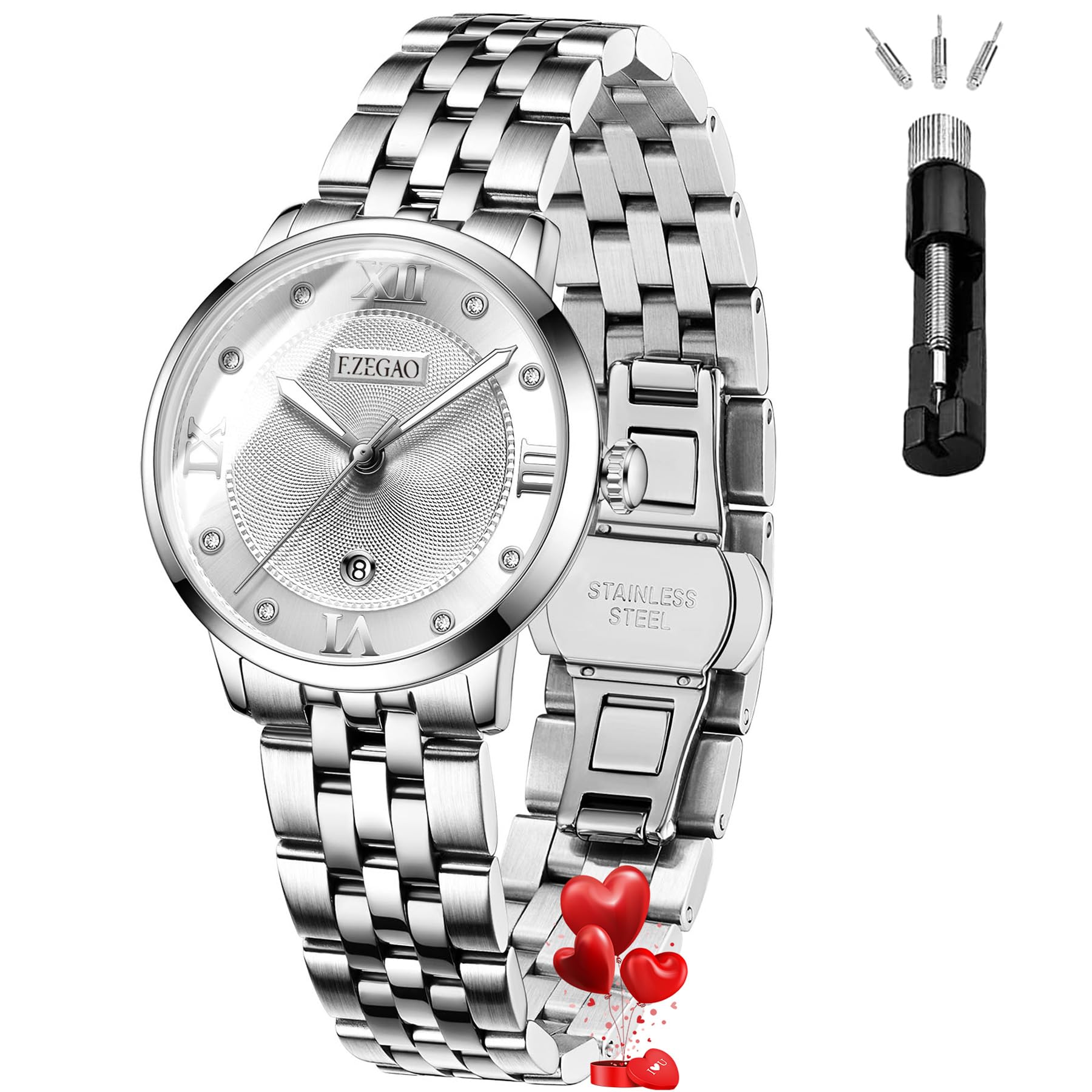 F.ZEGAO Analog Watches for Women, Diamond Luxury Women Dress Watches, Waterproof Date Display