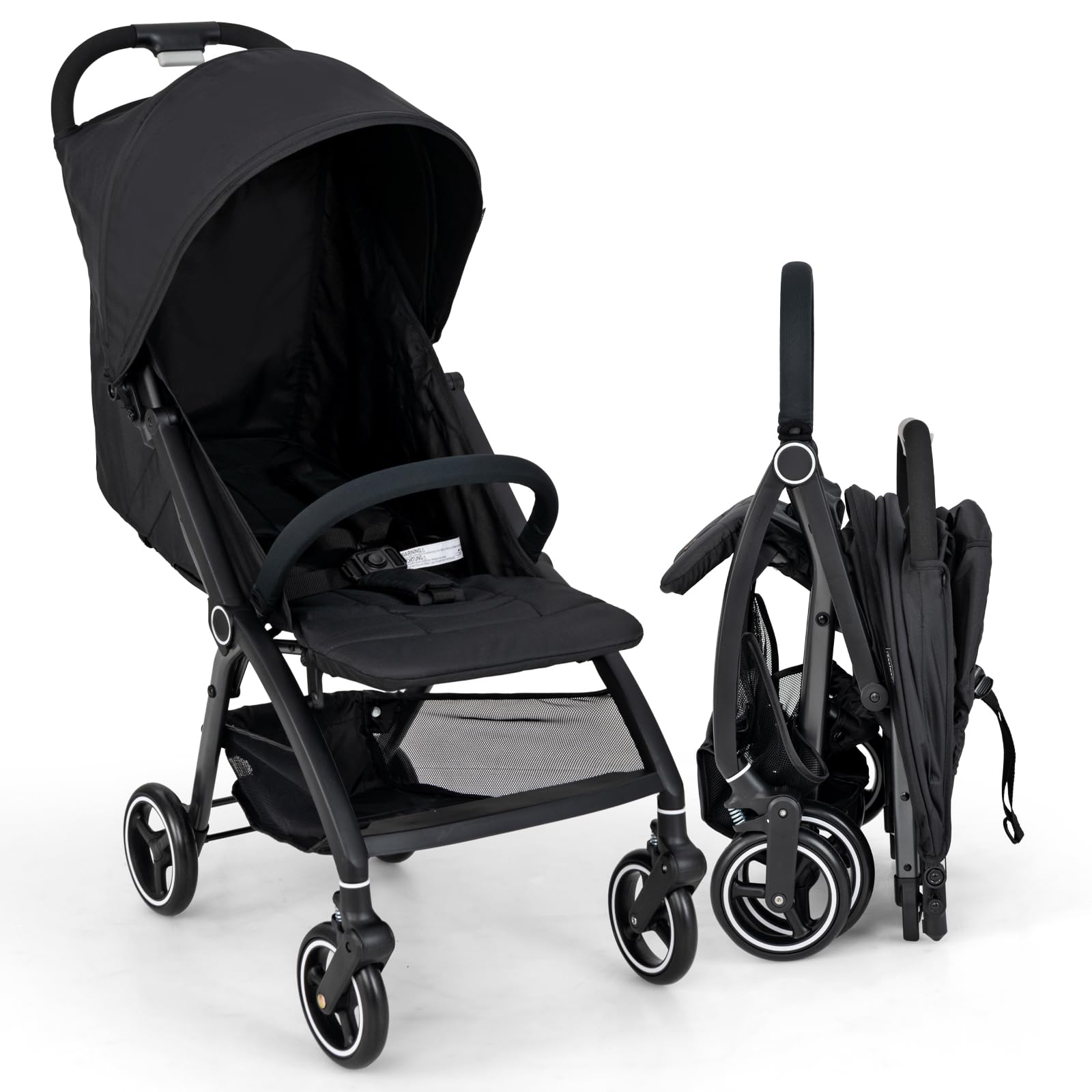 COSTWAY Passeggino Leggero per Bambini, Passeggino Pieghevole con Schienale Regolabile, Tettuccio, Cintura di Sicurezza a 5 Punti, Cestello Portaoggetti, per Bambini 0-36 Mesi (Nero)