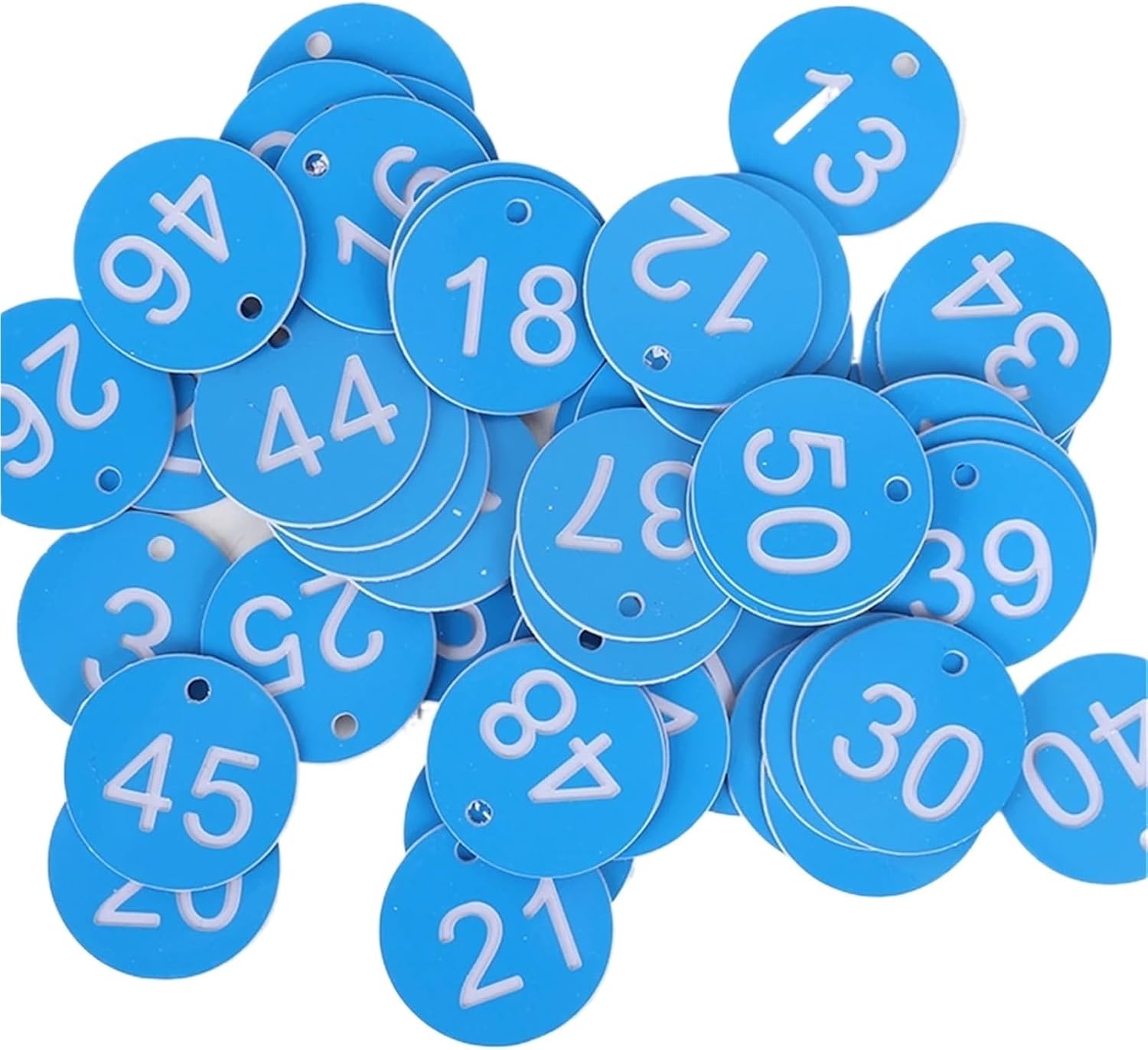 Plastikowe identyfikatory numerowane 100 sztuk wielokolorowe numerowane identyfikatory 3 5 cm Ułatwienie szybkiego rozróżnienia liczb dotyczących sal lekcyjnych targów wyścigów i zajęć zespołowych. Blue