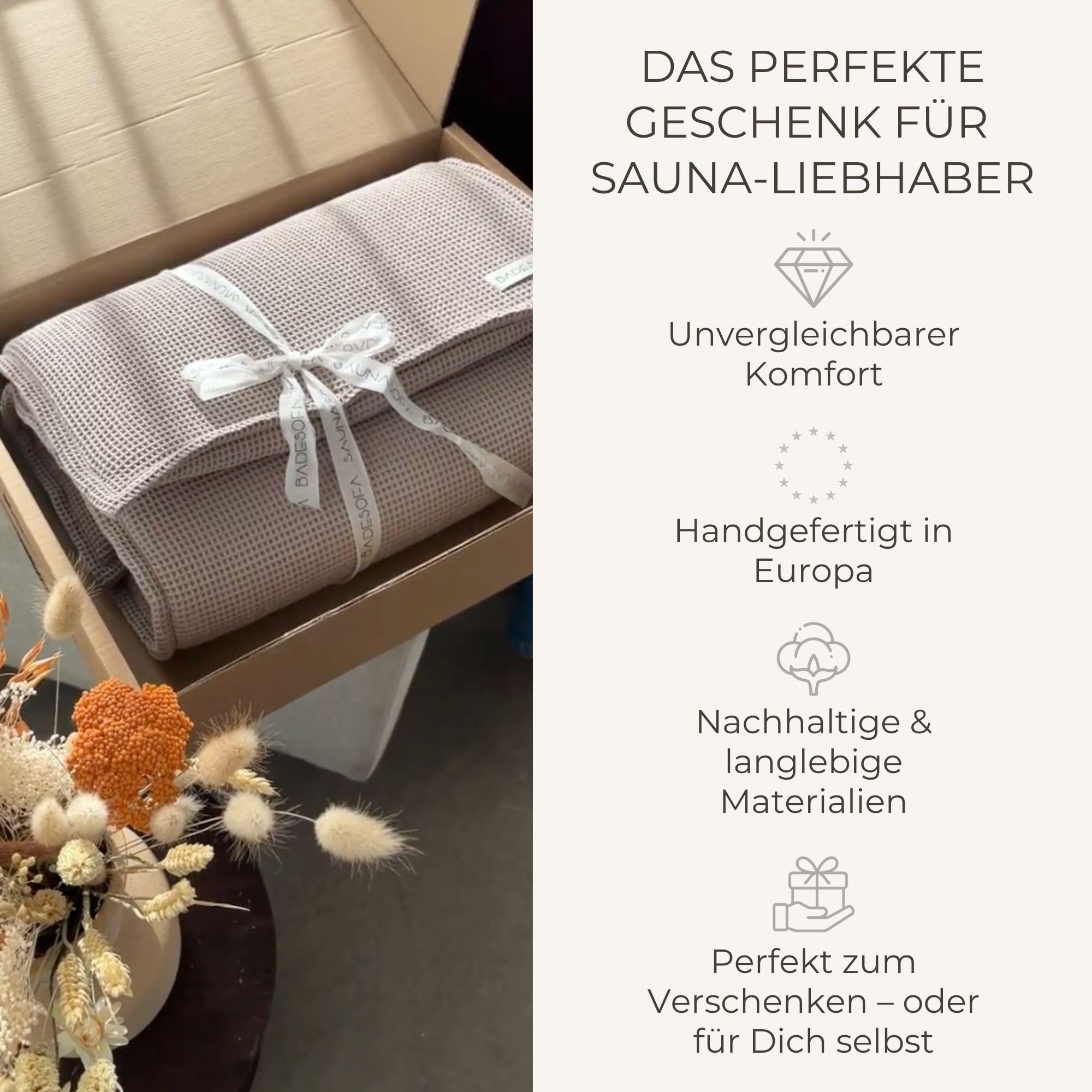 SAUNASOFA Ensemble de sauna avec coussin d'assise et serviette – Lavable, respirant, fabriqué à la main en Europe