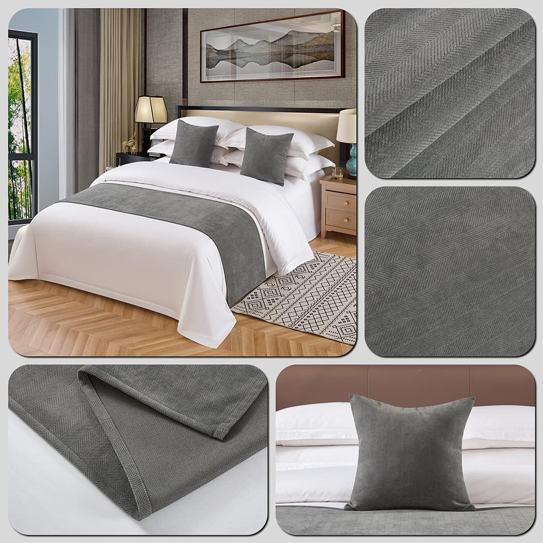 Solid Bed Scarf Bed Runner Bedding Scarf Protection for Hotel Guesthouse Resorts Bedroom (Color : Gray, Size : 260X48cm)
