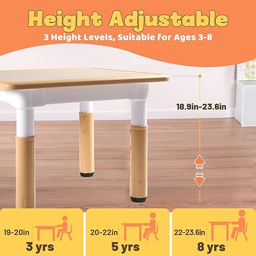 Miniatura 4 de FUNLIO Mesa ajustable para niños, altura de 3 niveles para edades de 3 a 8 años, fácil de limpiar, para artes y manualidades, mesa para