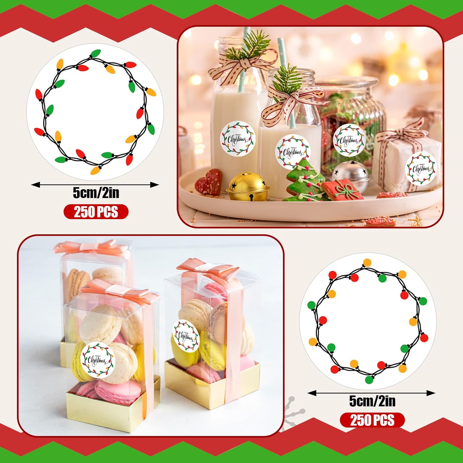 Whaline Christmas Direct Thermal Labels Stickers Colorful Xmas Light Bulbs Self-Adhesive Printer Decals for DIY Candle Name Tag Logo Design, 500 Pcs - Image 2