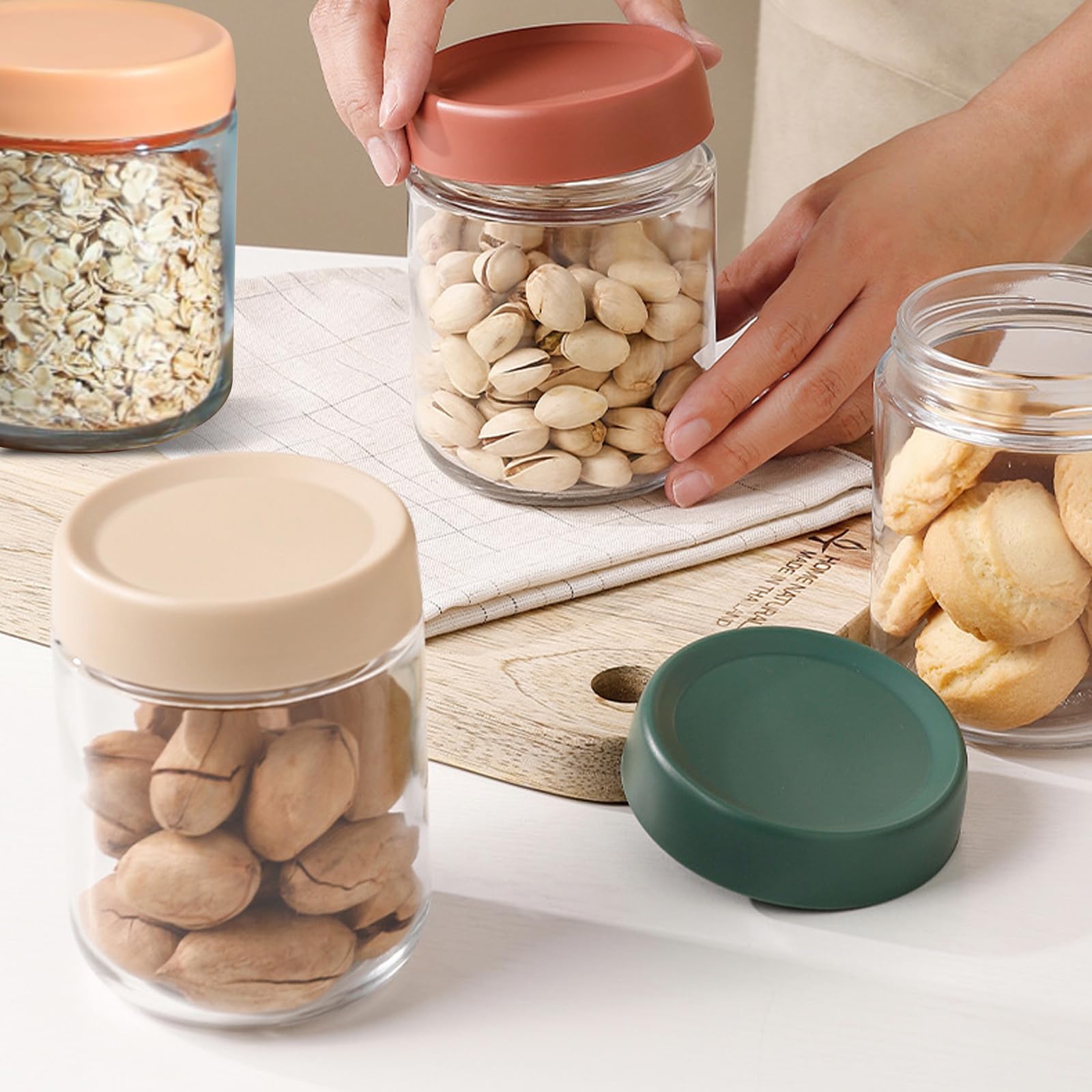 Gemice 6 Barattoli In Vetro 473ml Con Maniche In Silicone - Ermetici, Senza BPA, Per Avena Notturna, Freezer E Lavastoviglie
