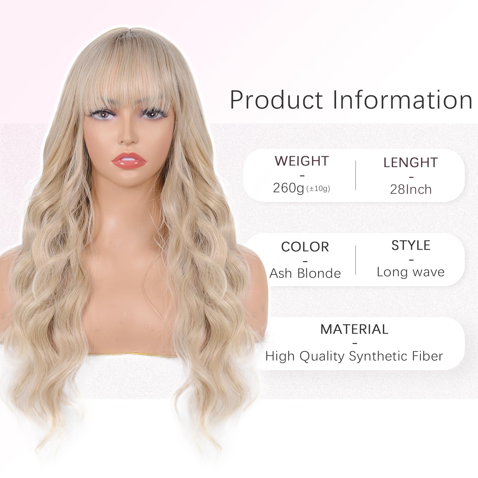 Amazon.com : Aida ble Dirty Blonde Wig with Bangs Long Ash  display picture 2