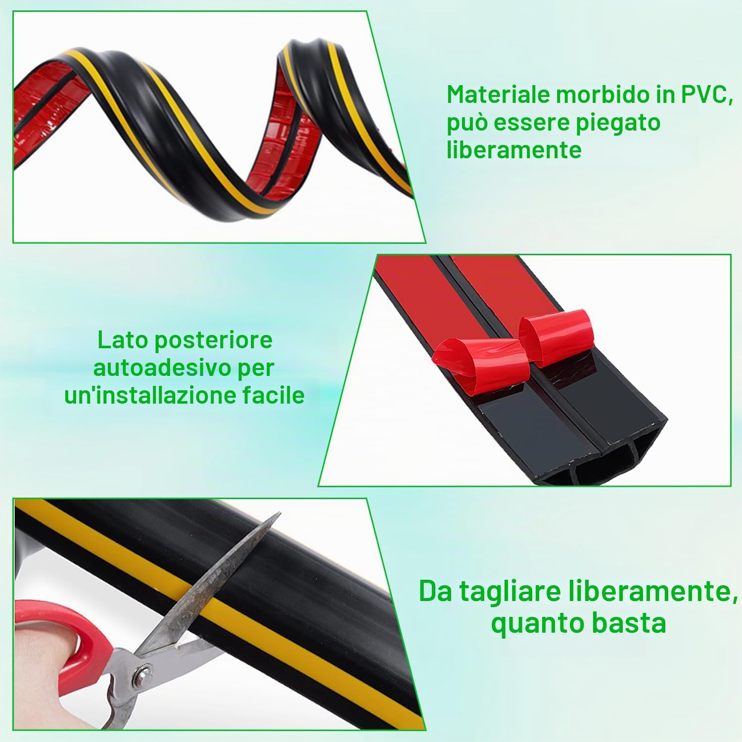 300 cm Canalina Passacavi Pavimento, Canalina Passacavi Calpestabile Esterno Adesiva, PVC Canalina Flessibile per Cavi, Semicerchio Canaletta per Cavi Elettrici per Casa, Officina, Magazzino, Concerto