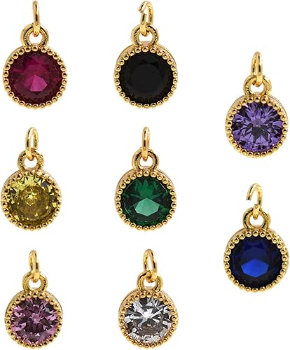 ExcFine Colgante de collar con piedra natal redonda, chapado en oro de 18 quilates, para hacer joyas simples de 0.276 in, 10 unidades