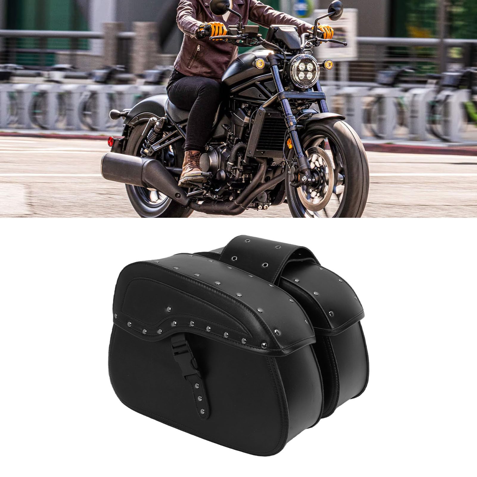 Ejoyous Sakwy Motocyklowe, Wodoodporne Torby Boczne ze Skóry PU 30L, Szybkozamykający Kształt Uchwyt do Mocowania na Siedzeniu do Dojazdów Pracy na Iron Shadow Vulcan