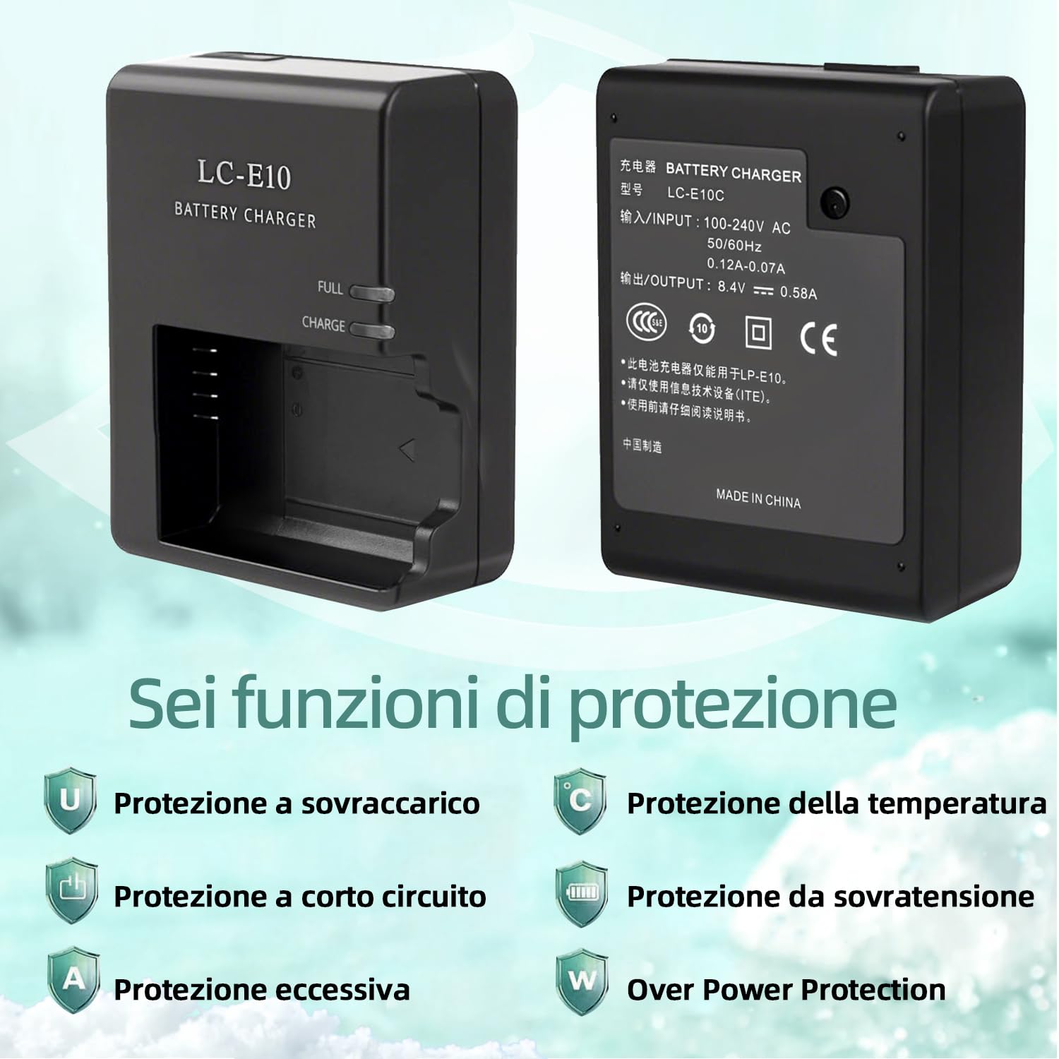 LC-E10 LC-E10C Caricabatterie per batteria per fotocamera Applies to LP-E10 batterie compatibile con Canon EOS Rebel T3 T5 T6 T7 T100 Kiss X50 X70 X80 X90 1100D 1200D 1300D 1500D 4000D fotoc