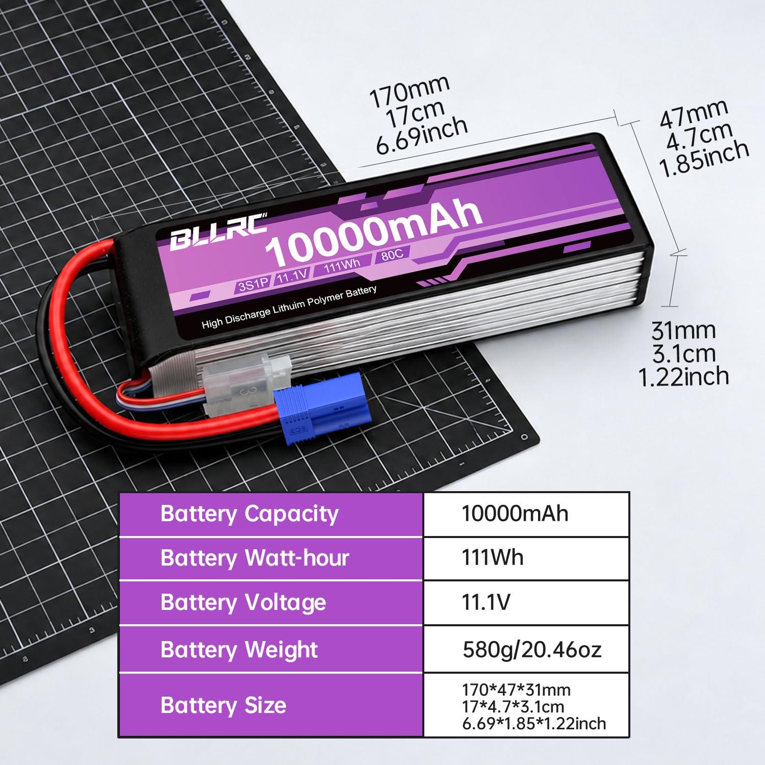2PCS 11.1V 10000mAh 3S 80C LiPo-Akku mit EC5-Stecker für RC-LKW, Geländewagen, Quadrokopter, Fotodrohnen und Hubschrauber