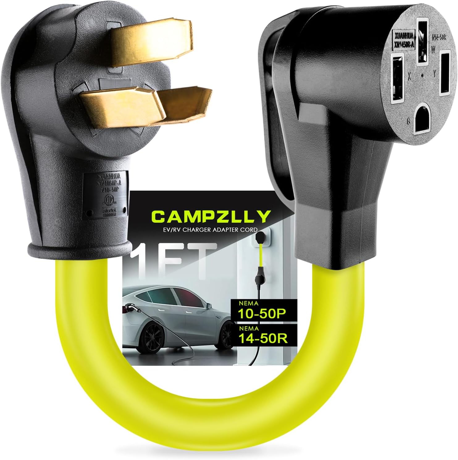 Campzlly Cable adaptador de cargador EV, adaptador NEMA 10-50P a 14-50R, enchufe de 50 amperios a hembra de 4 clavijas, compatible con EV para carga de nivel 2, calibre STW 6, certificación ETL Colombia