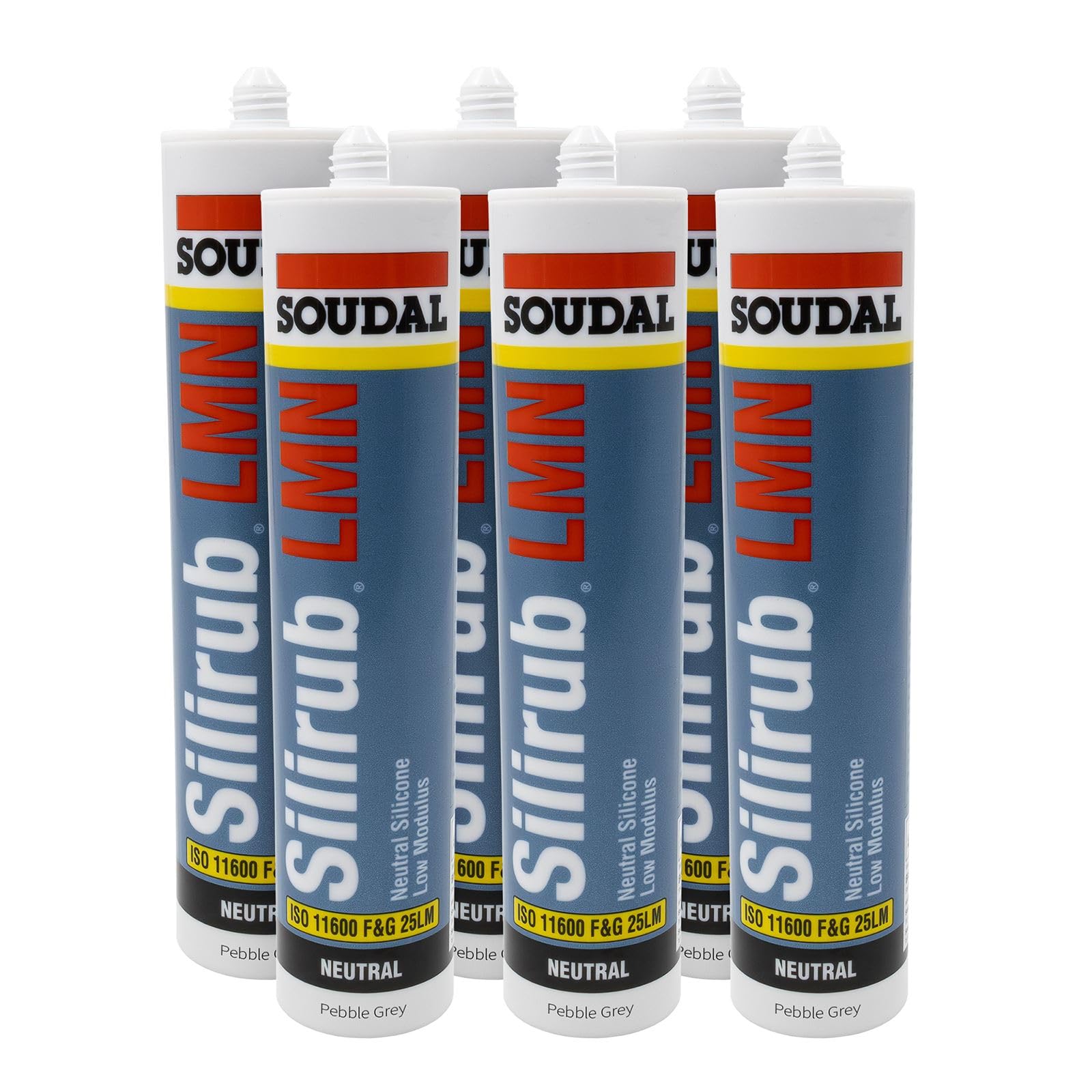 Soudal Silirub LMN All Purpose Silicone Low Modulus Neutral Cure (6 Pack) - Pebble Grey