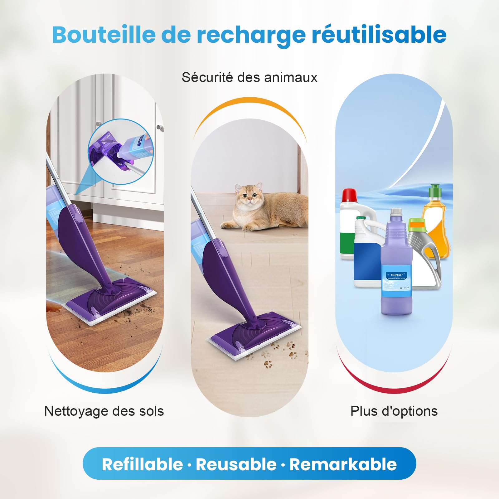 Bottiglia di ricarica riutilizzabile per Swiffer WetJet Kit Spray Mop, 1250 ml, include 1 bottiglia, 1 imbuto in silicone 5 guarnizioni, non contiene agenti detergenti