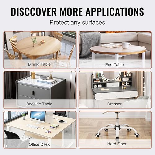 Miniatura 6 de VEVOR Protector transparente para mesa, 48 pulgadas 48.425 in, mantel de plástico PVC de 0.059 in de grosor, protector de escritorio impermeable