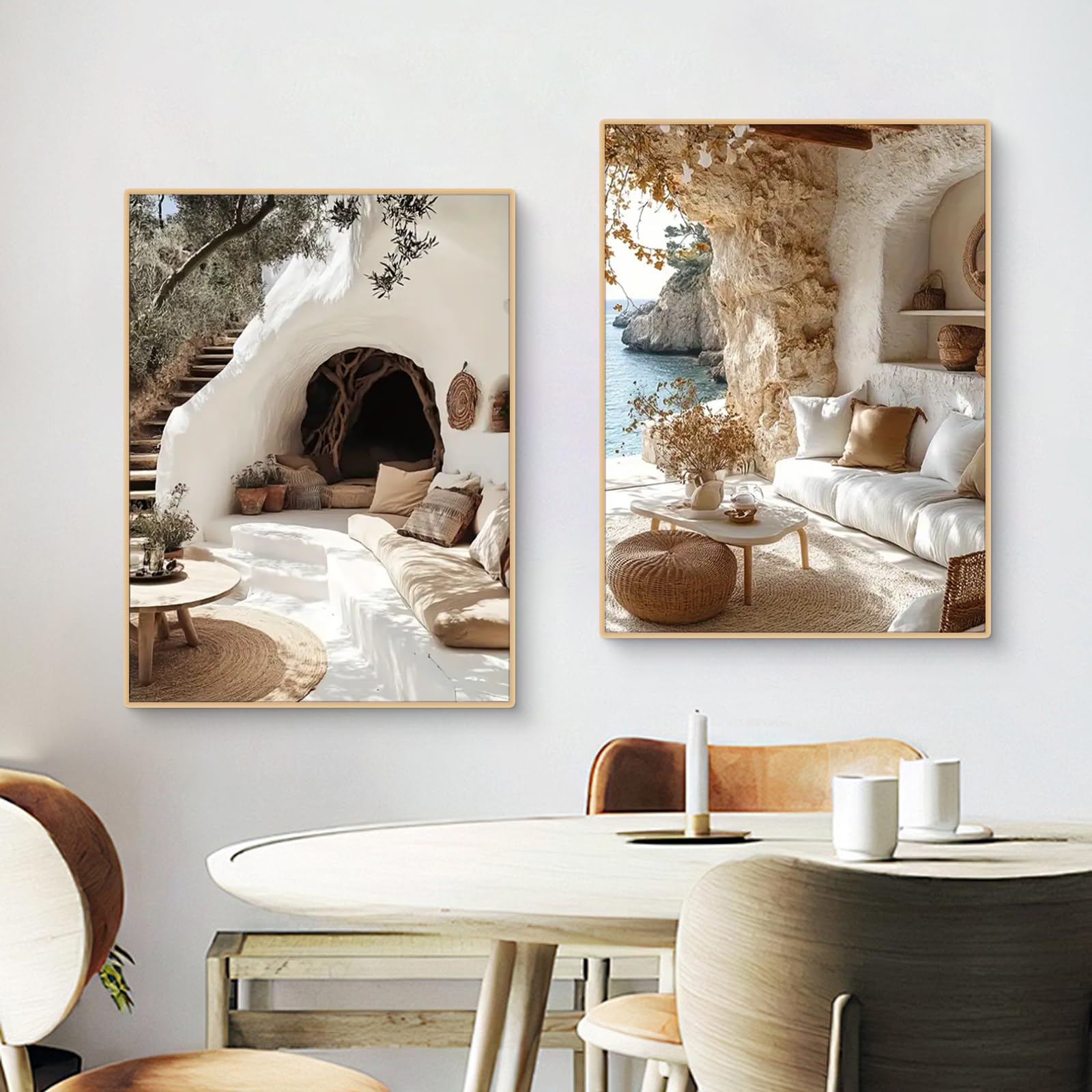 TROYSINC Lot de 3 affiches d'architecture méditerranéenne, vues esthétiques des îles grecques, maisons en pierre au bord de la mer, tableaux paysagers pour salon, décoration murale pour salon, sans