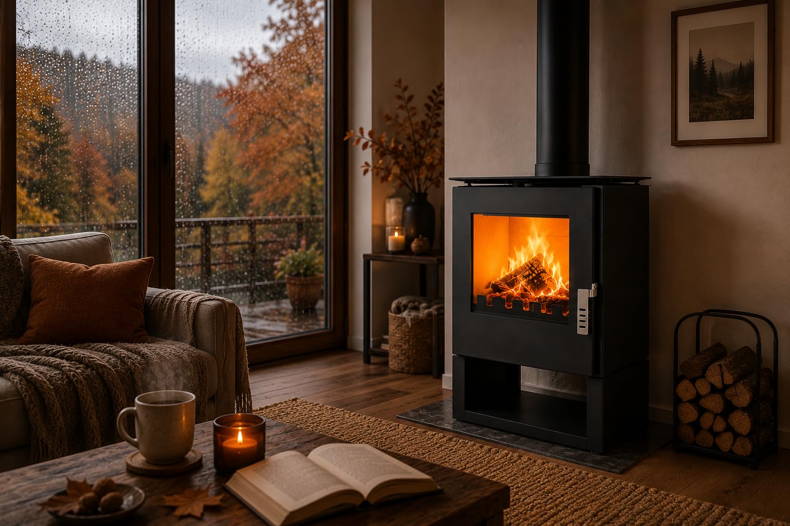 Verso Rheia - Poêle à bois 5 kW - 80,2 % d'efficacité élevée - Plaque supérieure compacte en acier (pas de fonte) - Petit poêle à bois pour 70-100 m³ - Eco Low Emissions - Émission de fumée de 150 mm