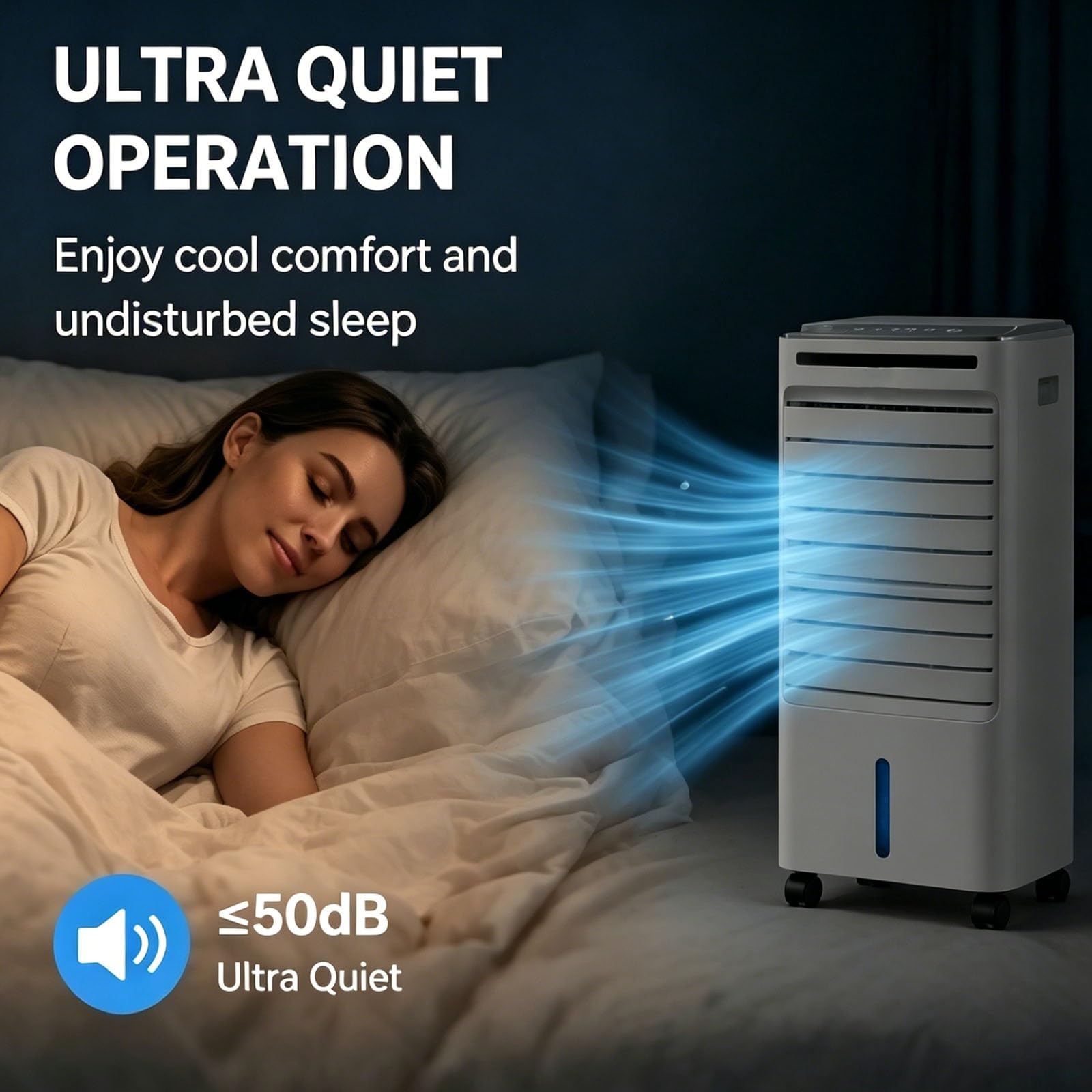 Aire acondicionado portatil con agua de 5 L, 3 velocidades, oscilación de 120°, aire acondicionado sin tubo para dormitorio, oficina