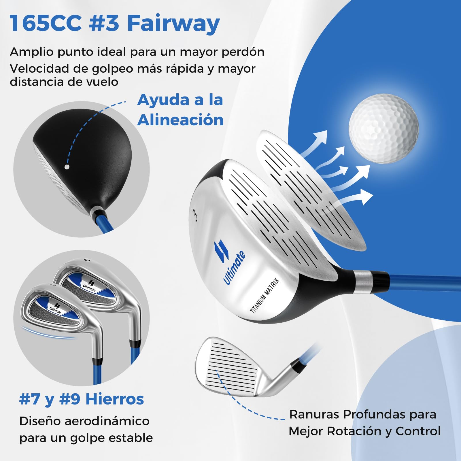 COSTWAY Set de Palos de Golf para Niños 8-13 Años, Incluye Madera 3, Hierros 7 y 9, Putter, Bolsa