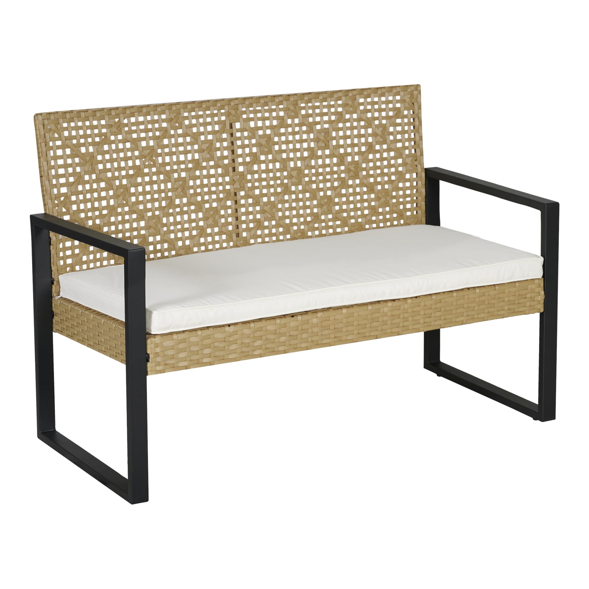 casa.pro Gartenmöbelset Calciano 4-TLG. Balkonmöbel Tisch mit Bank und 2 Stühlen Outdoor Sitzgarnitur Polsterkissen Lounge Möbel Rattan-Optik wetterfest