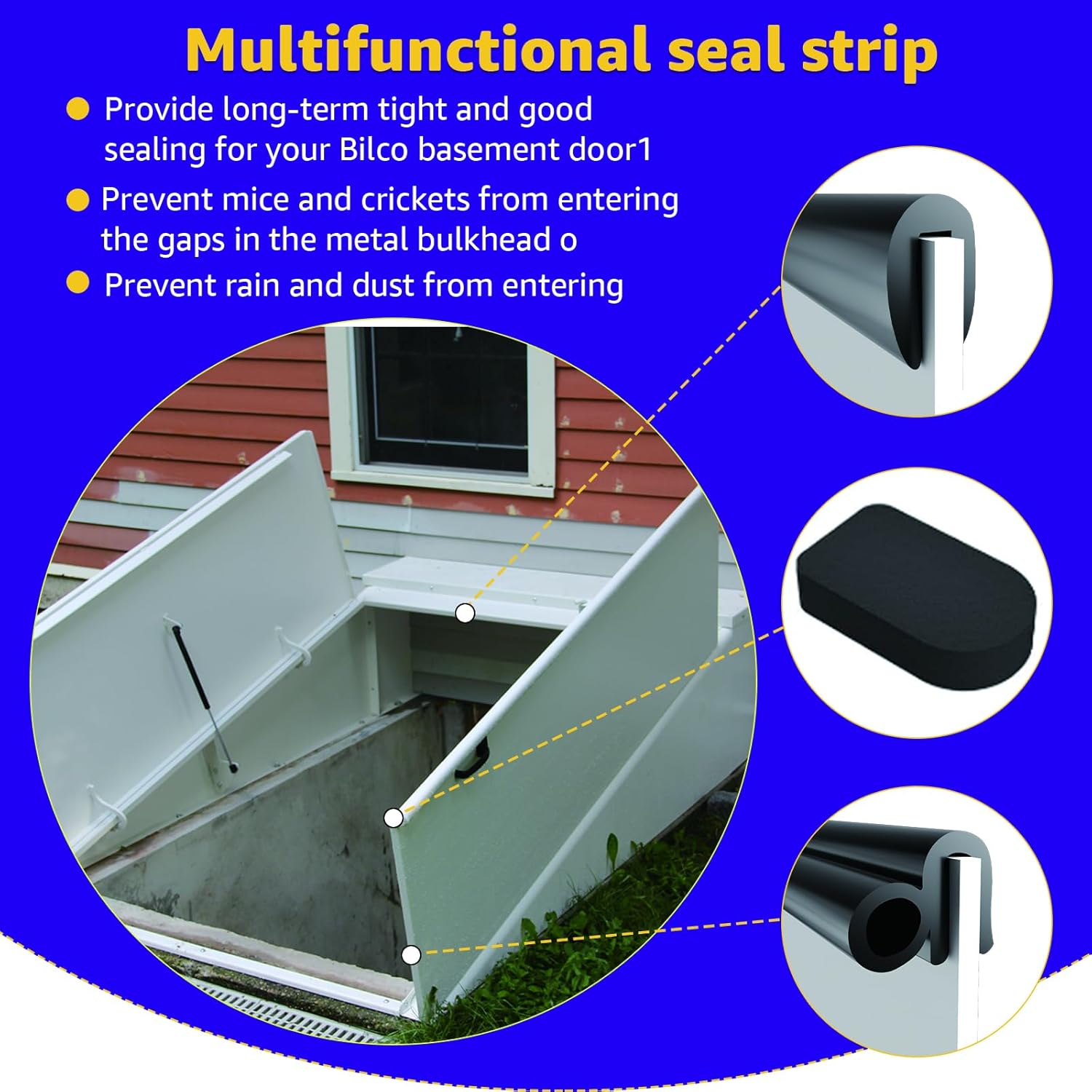Compatible with Bilco Basement Door Weatherstrip Kit - 1 U Shaped Gasket, 1 Bulb Trim Gasket, 4 Cap Seal Pads Easy Installation, Replacement for Bilco Basement Door Seal Kit