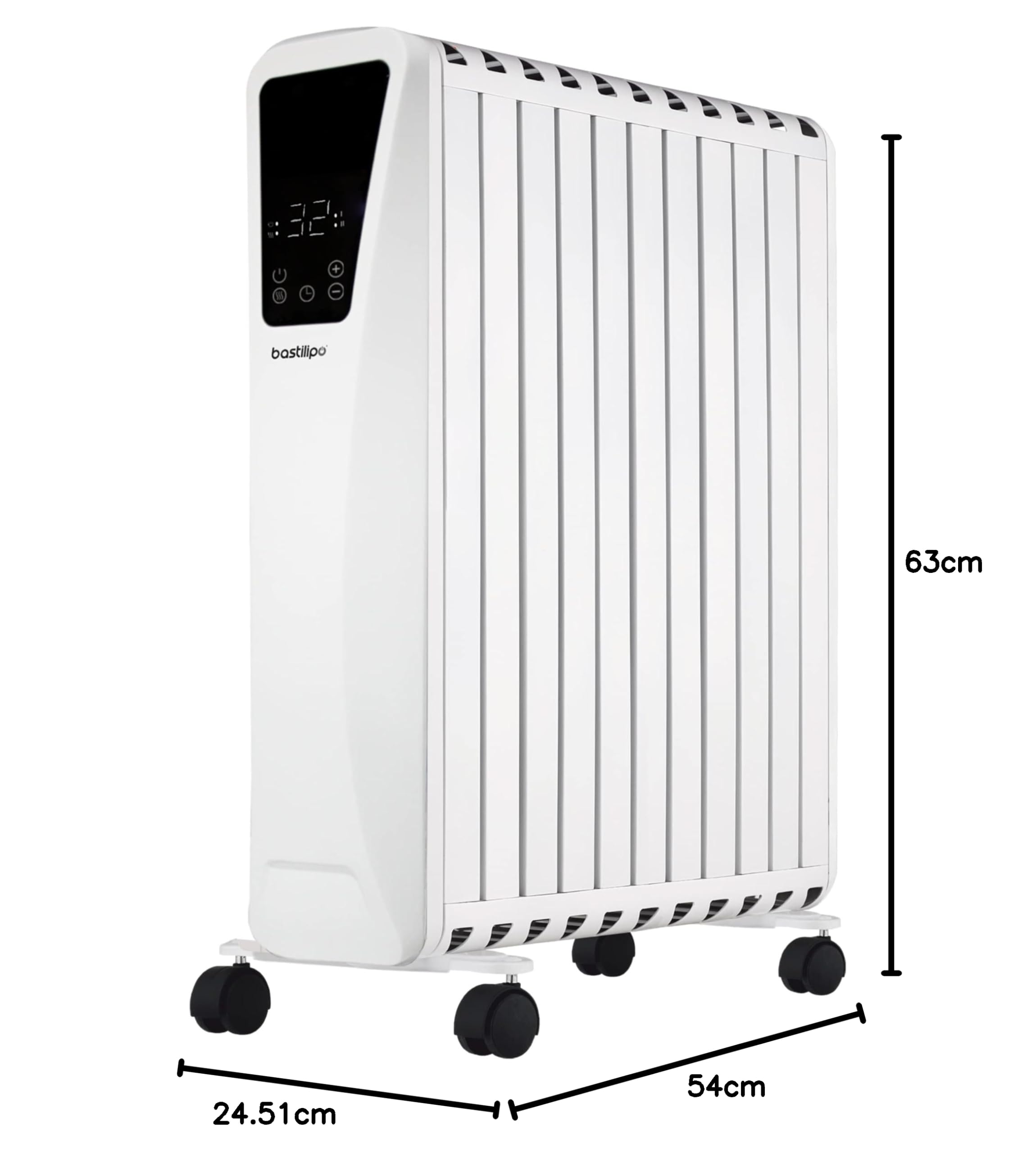 Bastilipo - Płynny grzejnik z efektem komina, cyfrowy wyświetlacz, 2500 W, 11 elementów, Fenix2-2500