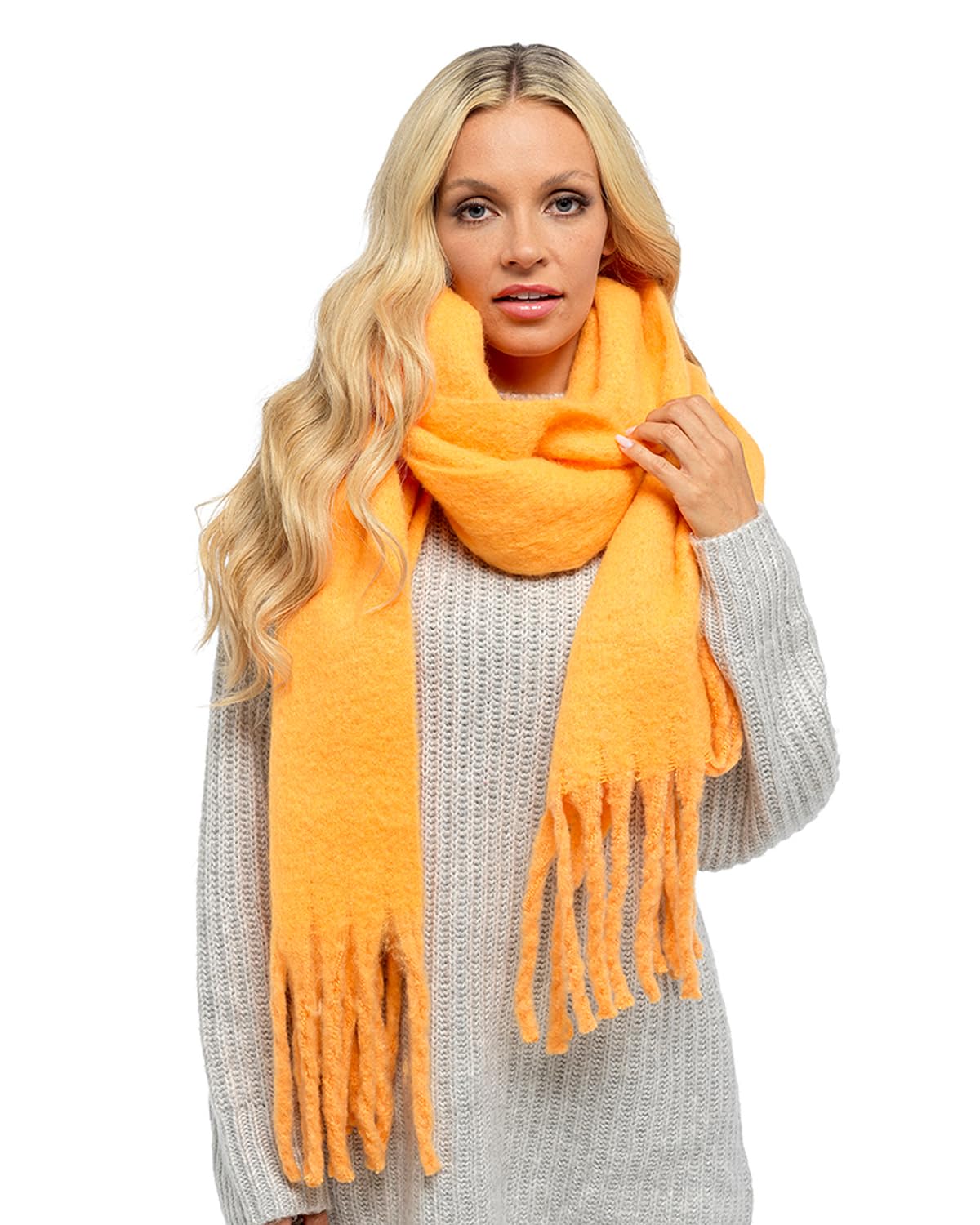 Undercover Ladies Plain Brushed Blanket Scarf with Tassles GL1011 Orange