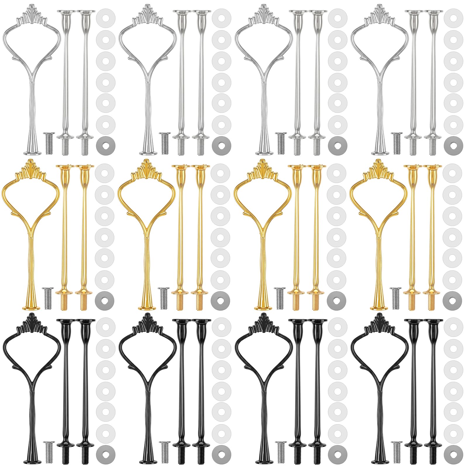Patelai 12 Sets 3 Tiered Tray Hardware Kit,Simple,Black, Silver, Gold