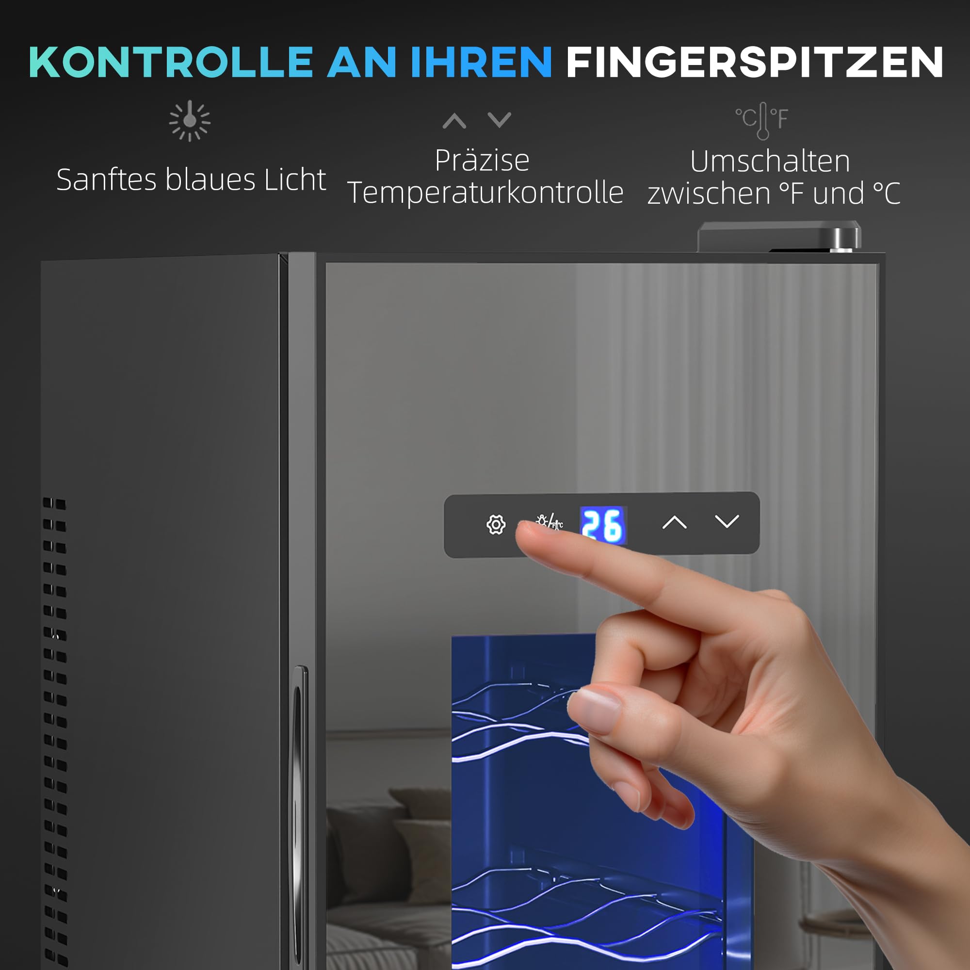 HOMCOM Weinkühlschrank Kompressor 12 Flaschen 30L Getränkekühlschrank 8-18°C Touchscreen Glastür LED-Beleuchtung Schwarz