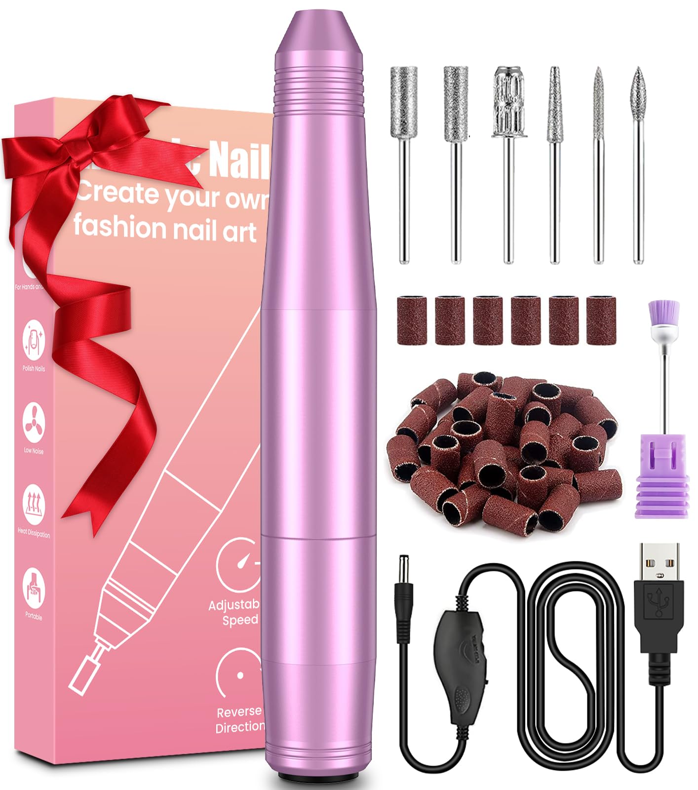 BSRANE Nail Drill Machine, Electric Nail Files for Acrylic and Gel Nails, 20000RPM Electric Nail Drill for Natural Nails, Professional Nail Drill for Pedicure & Manicure, Shaping, Polishing, Purple