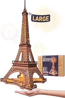 Rolife Large Eiffel Tower Set-LED Model Building Kit-3D Wooden Puzzles for Adults-Paris Architecture Set-Home Decor Gift for Women Men
