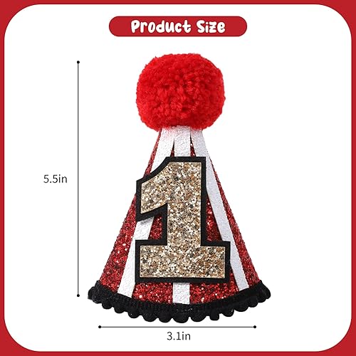 Miniatura 2 de YOUAME Sombrero de circo para el primer cumpleaños, decoración de fiesta de primer cumpleaños con temática de circo, traje de corona de primer