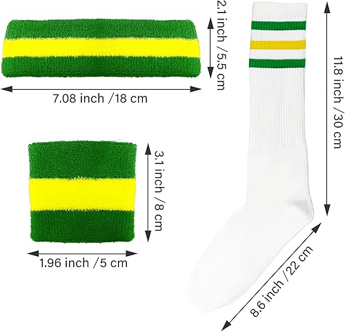 Miniatura 2 de Juego de 5 bandas para el sudor y calcetines a rayas, bandas para el sudor de los años 80, disfraz de los años 90, bandas para el sudor de muñeca