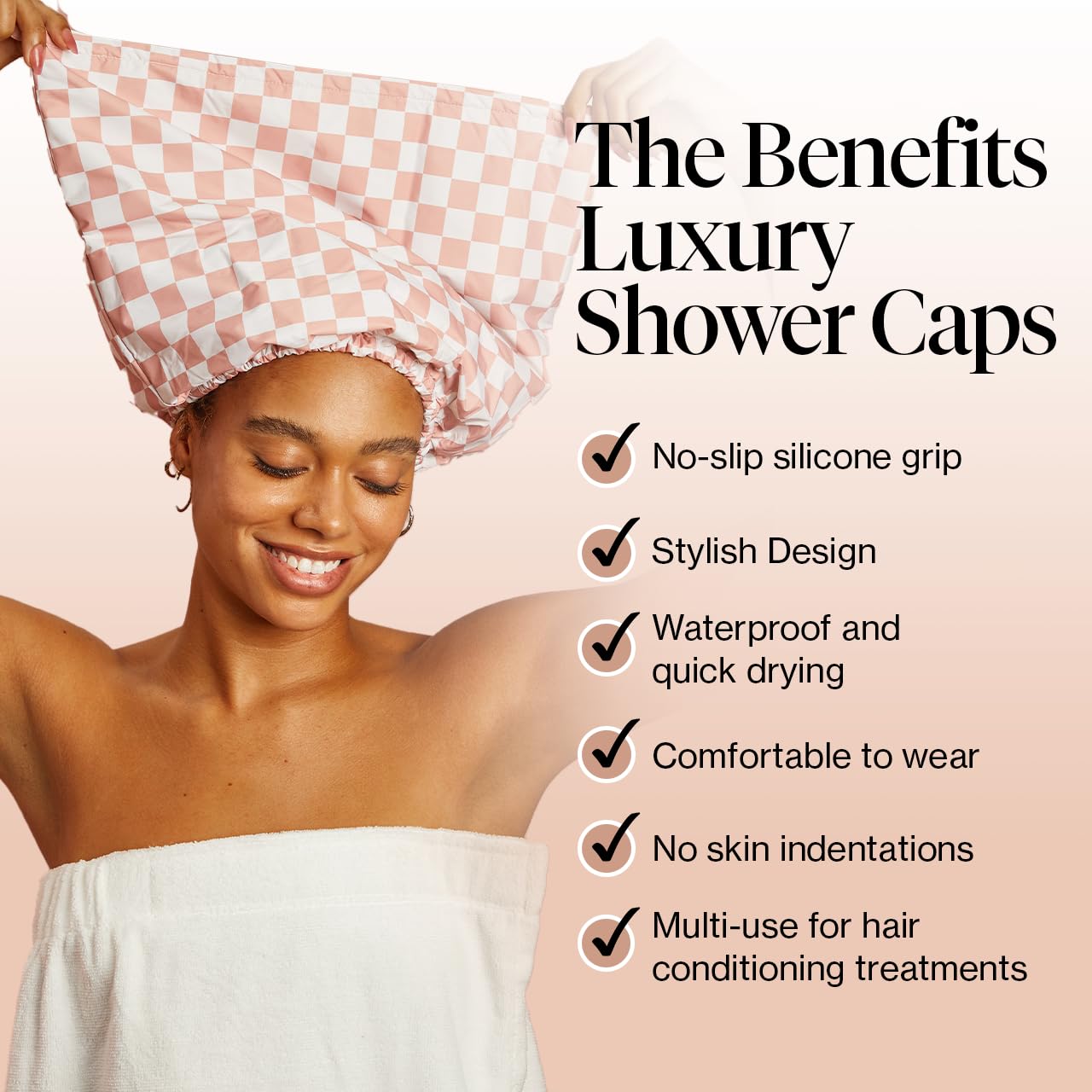 Kitsch Luxury Shower Caps for Women Reusable Waterproof, Flexi Satin Lined, Large Wide Shower Cap for Women & Men, Adjustable - Image 2
