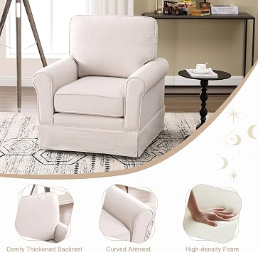 INZOY Swivel Accent Chair Linen Mid Century Modern Chair, Comfy Swivel Barrel Reading Chair, Upholstered Square Chair for Living Room Bedroom Small Spaces, Fully Assembled, Beige