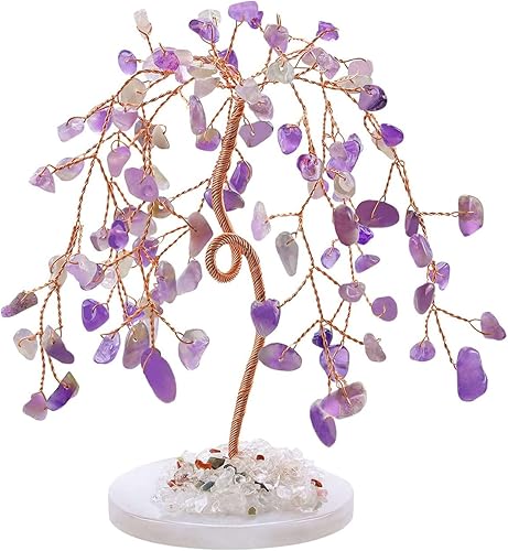 LAIDANLA Árbol de cristal curativo natural de jaspe rojo, árbol de dinero, árbol de dinero, sauce, ágata, alambre de cobre, vida Feng Shui, árbol