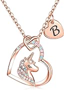 Hidepoo Valentines Gifts for Kids Girls - Unicorn Necklace Gifts for Teen Girls Kid, Colorful CZ Heart Pendant Initial Unicorn Necklaces for Girl Jewelry Birthday Gift for Girl Kid
