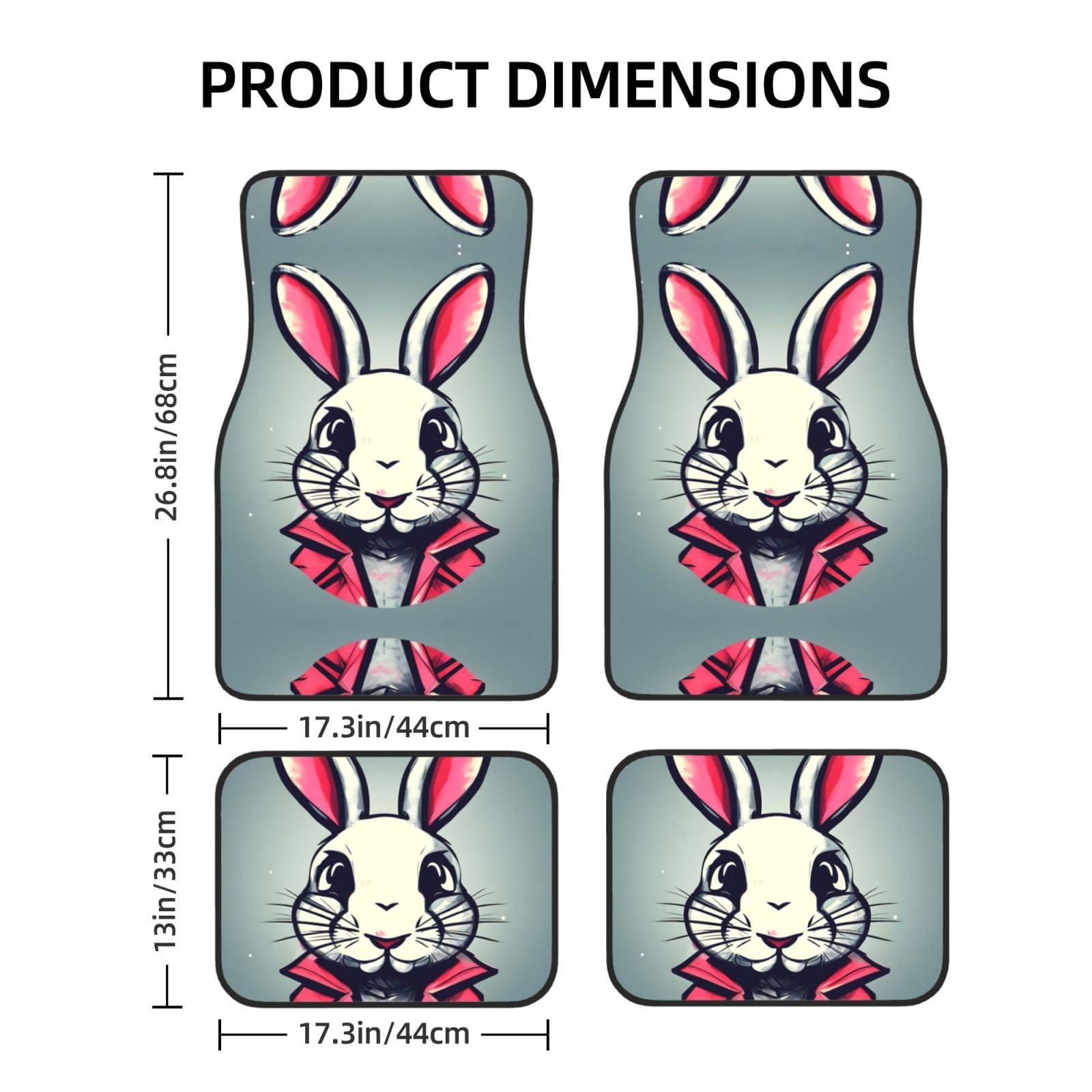 Ensemble complet de 4 tapis de voiture étanches pour voiture - Lapin lapin mignon - Tapis de protection pour voiture