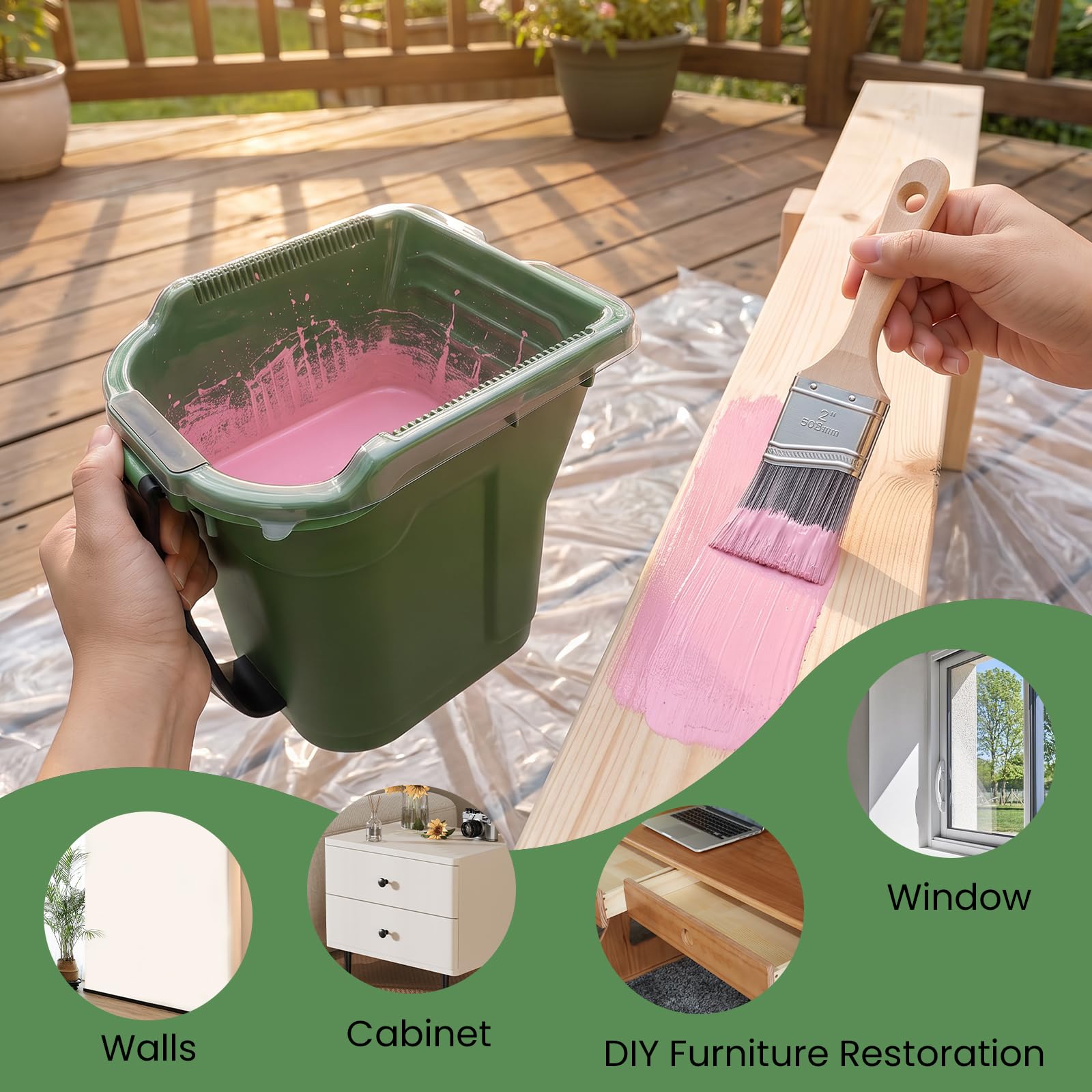 Lot de 9 seaux de peinture à main avec pinceau de 5,1 cm pour
