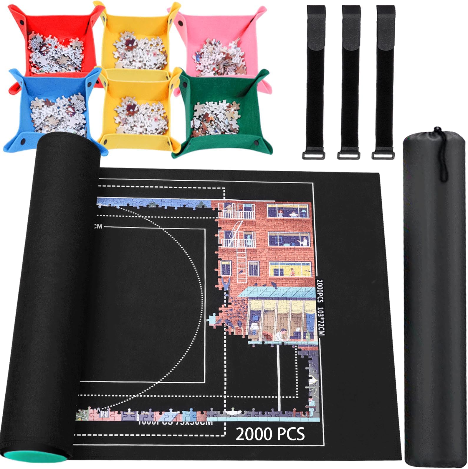 Jigsaw Puzzle Mat Roll Up - 2000 1500 1000 500 Pieces Puzzel Matte, Black Roll-Up Puzzles Mats Felt Save Trays for Sorting Table Board Clear Sheets, Frame Keeper Storage Accessories for Adults